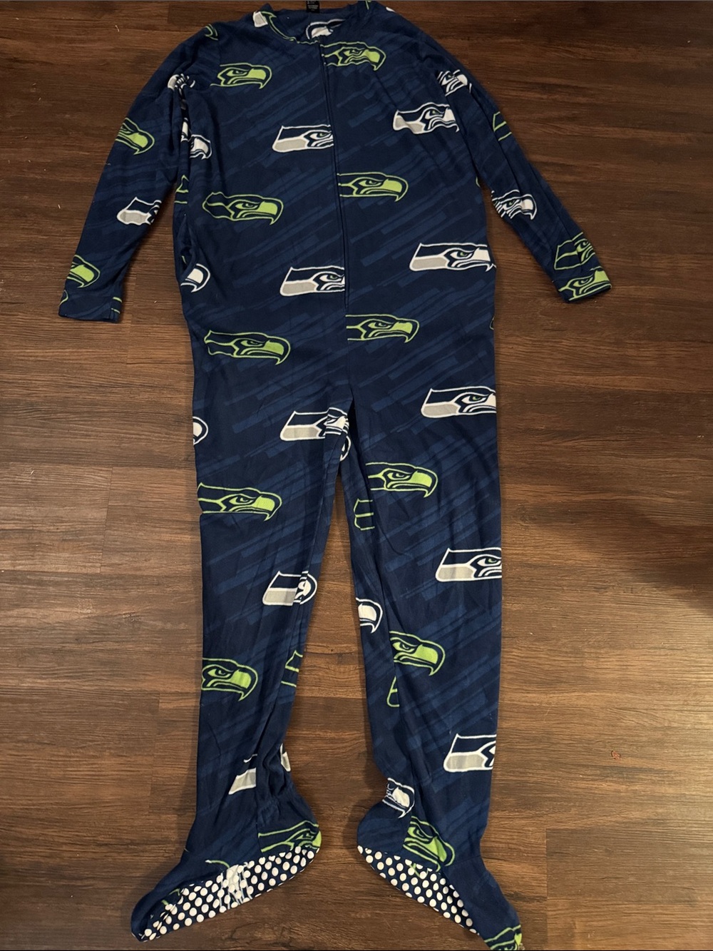 Seattle Seahawks Navy & Green Kids Fleece Footed One-Piece